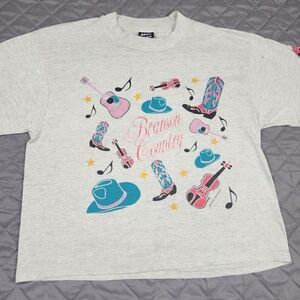 Vintage 80s Branson Country Cropped TShirt Womens M Gray Western Boots
